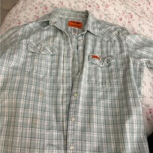 Wrangler Men's FR green Plaid Button Down Shirt WORK SHIRT